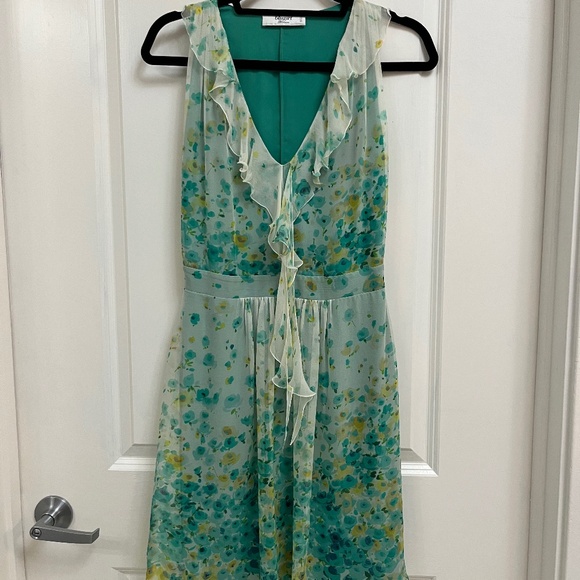 Blugirl Blumarine 100% Silk Floral Ruffle Dress Green/Yellow IT40 - Picture 1 of 10